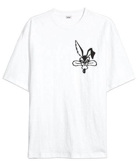 Tisho - Looney Tunes Coyote Beyaz Oversize Unisex Tişört