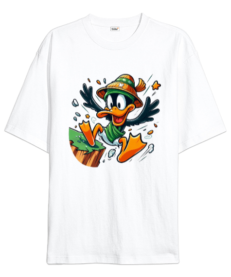 Tisho - Looney Tunes Daffy Beyaz Oversize Unisex Tişört