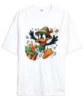 Looney Tunes Daffy Beyaz Oversize Unisex Tişört - Thumbnail