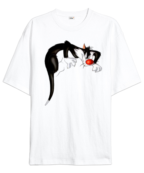 Tisho - Looney Tunes Sylvester Beyaz Oversize Unisex Tişört