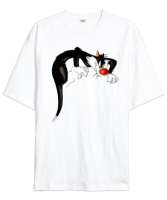 Looney Tunes Sylvester Beyaz Oversize Unisex Tişört - Thumbnail