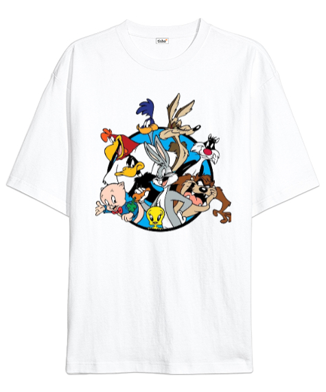 Tisho - Looney Tunes Tayfa Beyaz Oversize Unisex Tişört