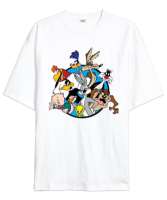 Looney Tunes Tayfa Beyaz Oversize Unisex Tişört - Thumbnail