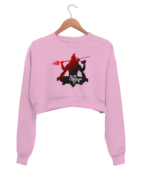 Tisho - Lord Shiva - Hinduizm Pembe Kadın Crop Sweatshirt