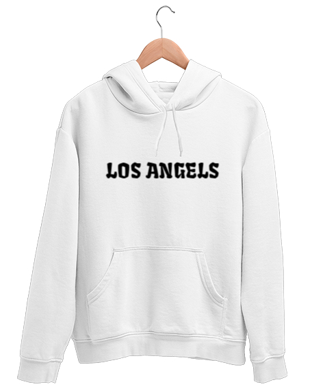 Tisho - LOS ANGELES Beyaz Unisex Kapşonlu Sweatshirt