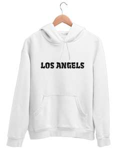 LOS ANGELES Beyaz Unisex Kapşonlu Sweatshirt