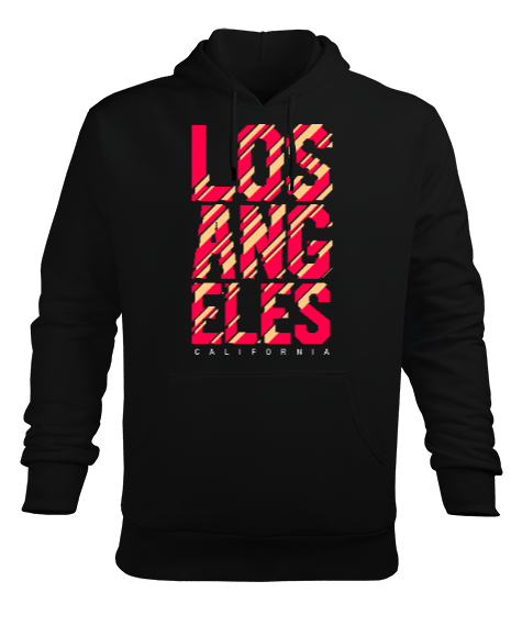 Los Angeles California Baskılı Siyah Erkek Kapüşonlu Hoodie Sweatshirt