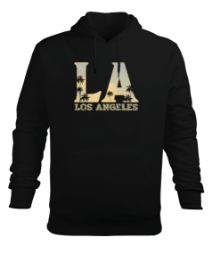 Los Angeles California Baskılı Siyah Erkek Kapüşonlu Hoodie Sweatshirt