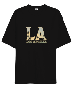 Los Angeles California Baskılı Siyah Oversize Unisex Tişört