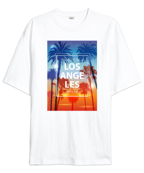 Tisho - Los Angeles Dreaming Beyaz Oversize Unisex Tişört