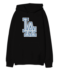 Los Angeles LA Baskılı Oversize Unisex Kapüşonlu Sweatshirt