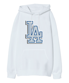 Los Angeles LA Baskılı Oversize Unisex Kapüşonlu Sweatshirt