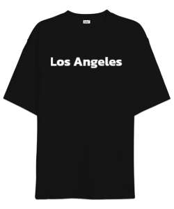 Los Angeles yazılı Siyah Oversize Unisex Tişört