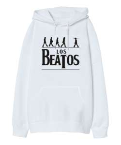 Los Beatos Beyaz Oversize Unisex Kapüşonlu Sweatshirt