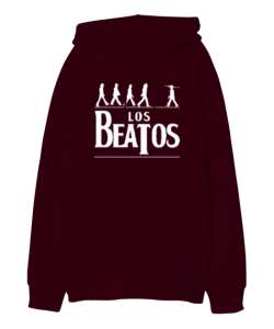 Los Beatos Bordo Oversize Unisex Kapüşonlu Sweatshirt