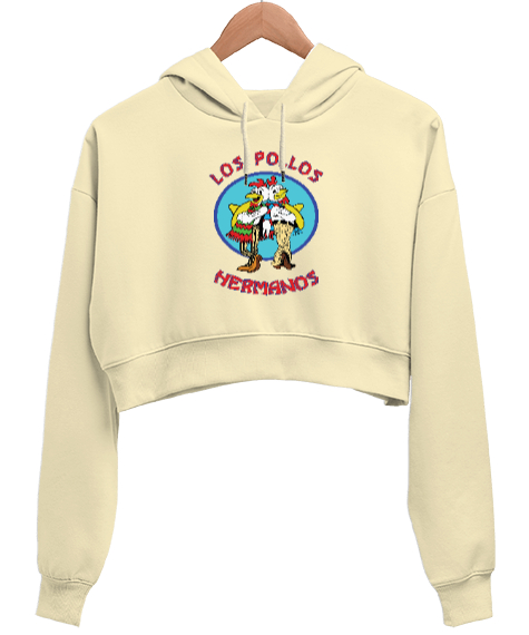 Los Pollos Hermanos, Breaking Bad Baskılı Krem Kadın Crop Hoodie Kapüşonlu Sweatshirt