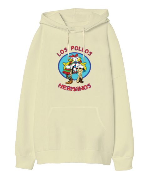 Los Pollos Hermanos, Breaking Bad Baskılı Krem Oversize Unisex Kapüşonlu Sweatshirt