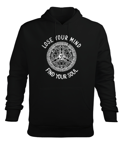 Lose Your Mind Find Your Sould Yoga Baskılı Siyah Erkek Kapüşonlu Hoodie Sweatshirt