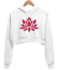 LOTUS Beyaz Kadın Crop Hoodie Kapüşonlu Sweatshirt