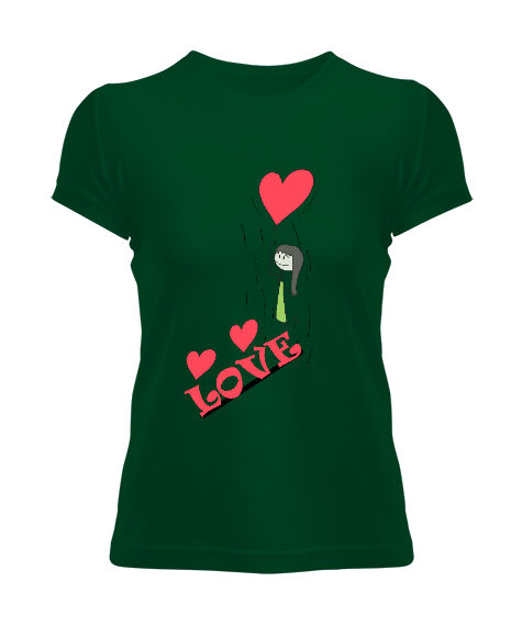 Tisho - Love Aşk ve Sevgi Sevgili Kombini Çimen Yeşili Kadın Tişört