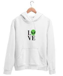 Love Aşk Yazılı Beyaz Unisex Kapşonlu Sweatshirt