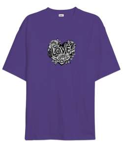 LOVE aşk yazılı Mor Oversize Unisex Tişört