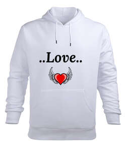 Love Beyaz Erkek Kapüşonlu Hoodie Sweatshirt