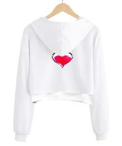 LOVE Beyaz Kadın Crop Hoodie Kapüşonlu Sweatshirt