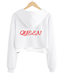 LOVE Beyaz Kadın Crop Hoodie Kapüşonlu Sweatshirt