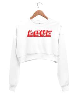 LOVE Beyaz Kadın Crop Sweatshirt