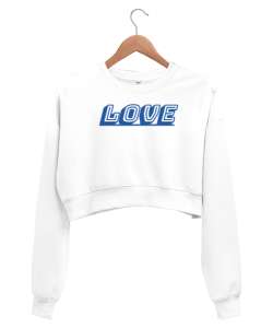 LOVE Beyaz Kadın Crop Sweatshirt