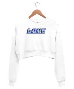 LOVE Beyaz Kadın Crop Sweatshirt