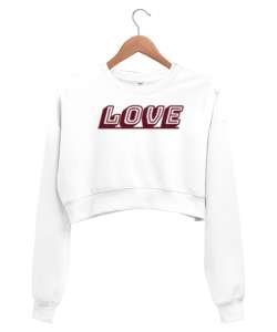 Love Beyaz Kadın Crop Sweatshirt