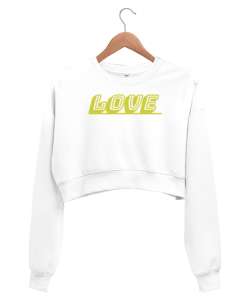 Love Beyaz Kadın Crop Sweatshirt