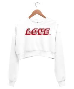 Love Beyaz Kadın Crop Sweatshirt