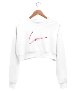 LOVE Beyaz Kadın Crop Sweatshirt