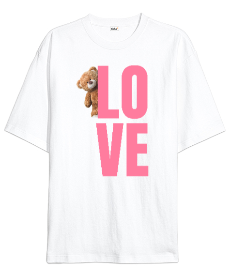 Love Beyaz Oversize Unisex Tişört