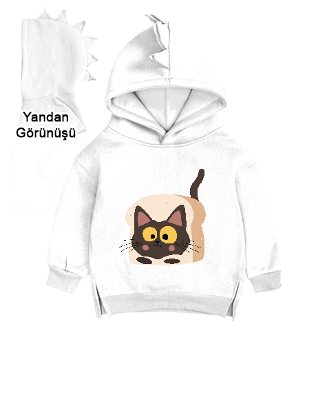 Tisho - Love Cat Beyaz Çocuk Dinozor Kapşonlu Hoodie