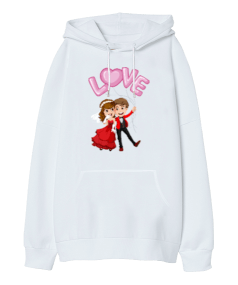 Love Çift Oversize Unisex Kapüşonlu Sweatshirt