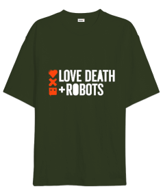 Love Death Robots Baskılı Haki Yeşil Oversize Unisex Tişört