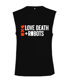 Love Death Robots Baskılı Siyah Kesik Kol Unisex Tişört