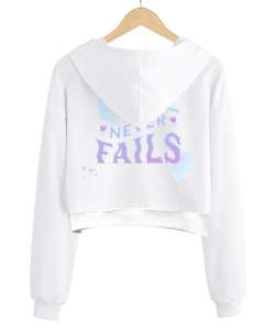 Love Fails Beyaz Kadın Crop Hoodie Kapüşonlu Sweatshirt