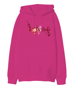 Love font design romance Oversize Unisex Kapüşonlu Sweatshirt