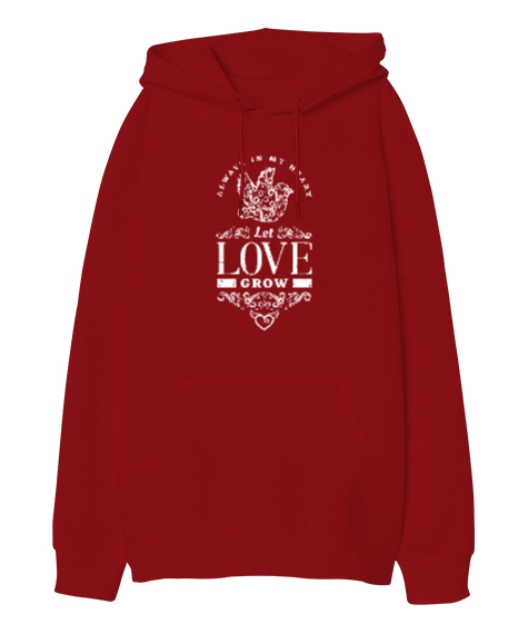 Love Grow Kırmızı Oversize Unisex Kapüşonlu Sweatshirt