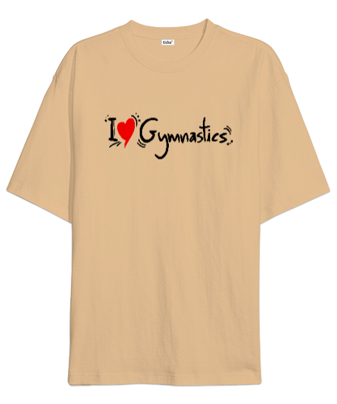 Tisho - Love Gymnastics - Jimnastik Seviyorum Camel Oversize Unisex Tişört