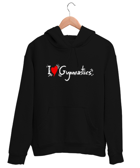 Tisho - Love Gymnastics - Jimnastik Seviyorum Siyah Unisex Kapşonlu Sweatshirt