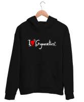 Love Gymnastics - Jimnastik Seviyorum Siyah Unisex Kapşonlu Sweatshirt - Thumbnail