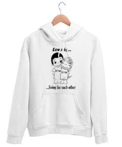 LOVE İS Beyaz Unisex Kapşonlu Sweatshirt