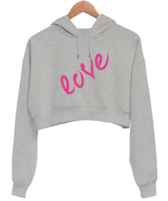 love Kadın Crop Hoodie Kapüşonlu Sweatshirt