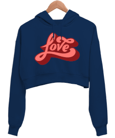 LOVE Kadın Crop Hoodie Kapüşonlu Sweatshirt